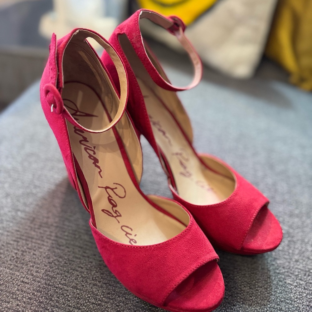 American Rag Red Stiletto Heels Suede Ankle Strap